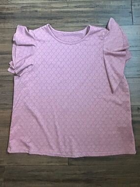 SHEIN Light Pink Eyelet Ruffle Sleeve Tee